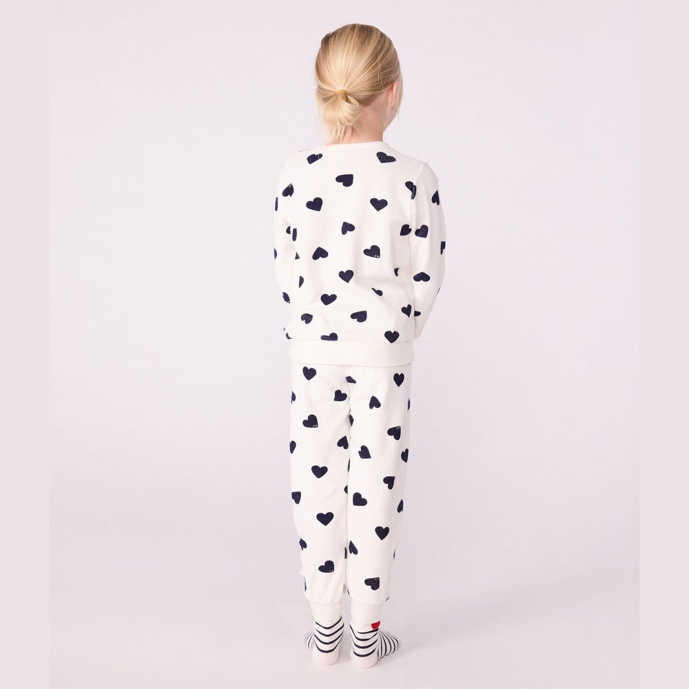 Pyjama enfant Petit Bateau en coton éponge à imprimé cœurs - Bleu