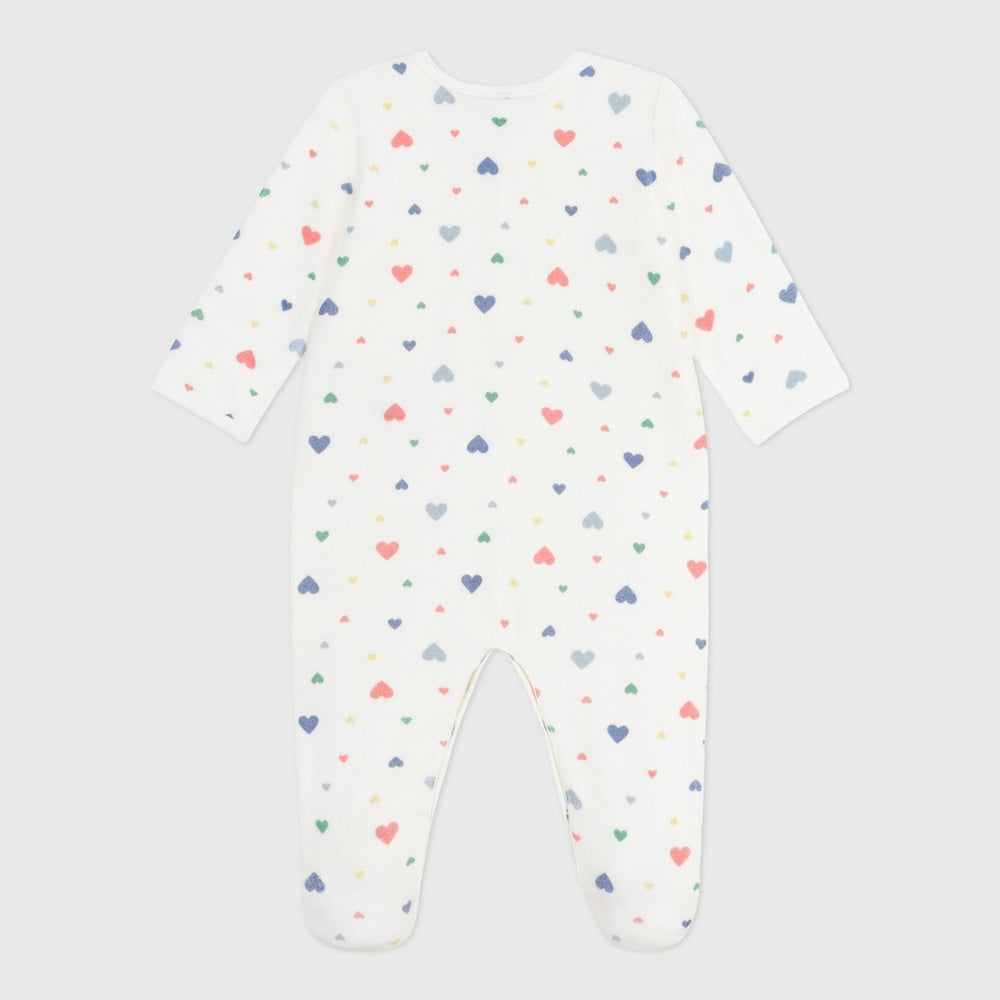 Petit Bateau Pyjama bébé en velours à imprimé cœurs