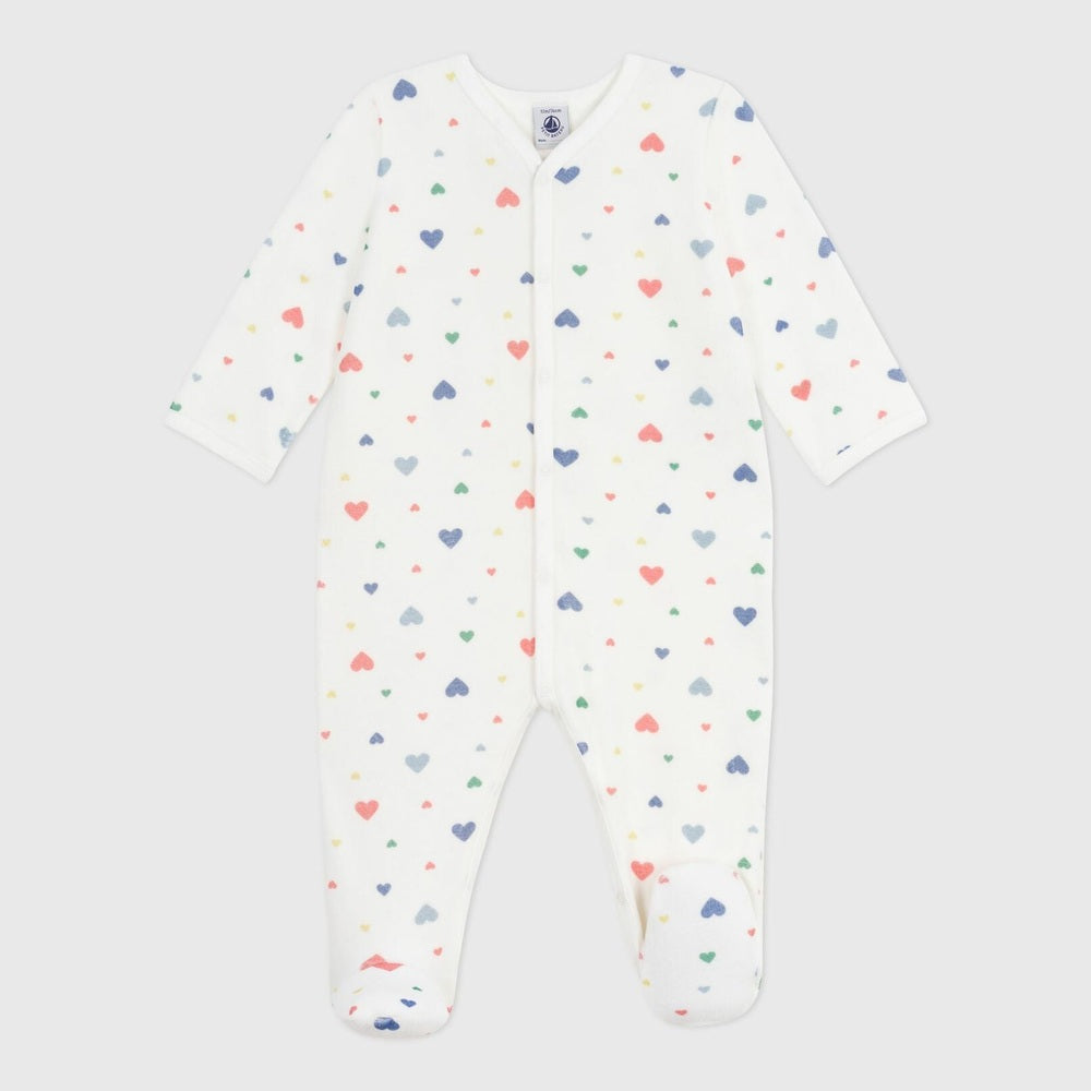 Petit Bateau pyjama bébé en velours à imprimé cœurs