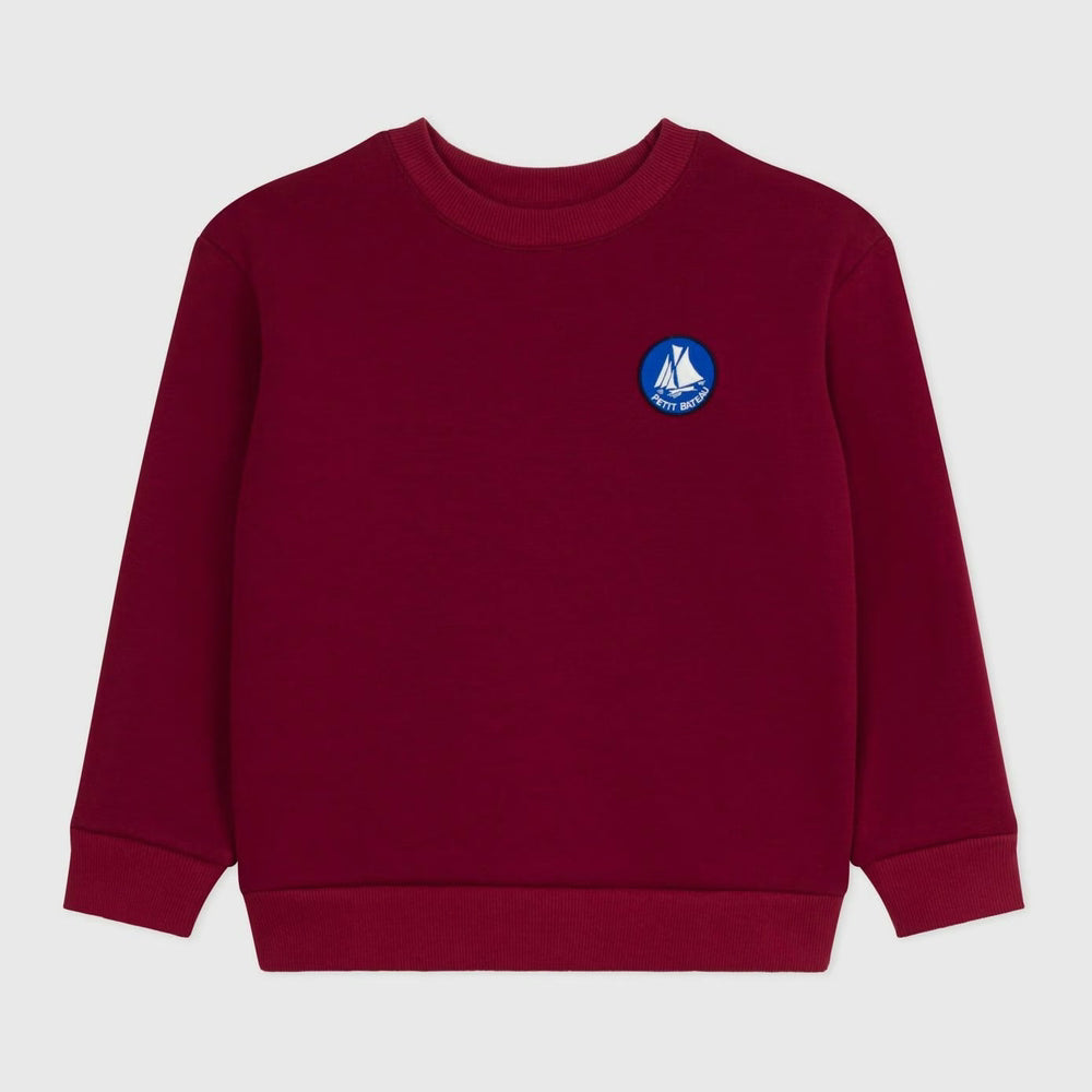 Petit Bateau Pull en coton uni pour enfants - rouge foncé