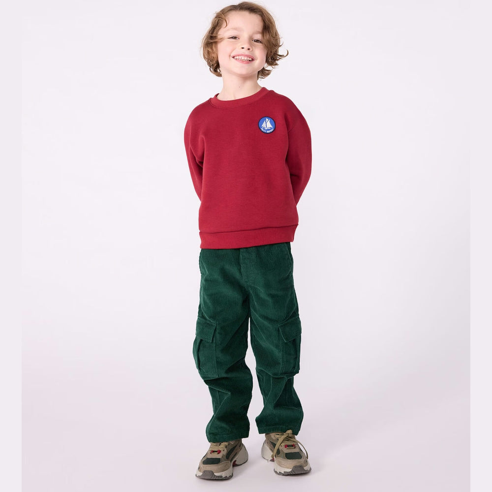 Petit Bateau Pull en coton uni pour enfants - rouge foncé