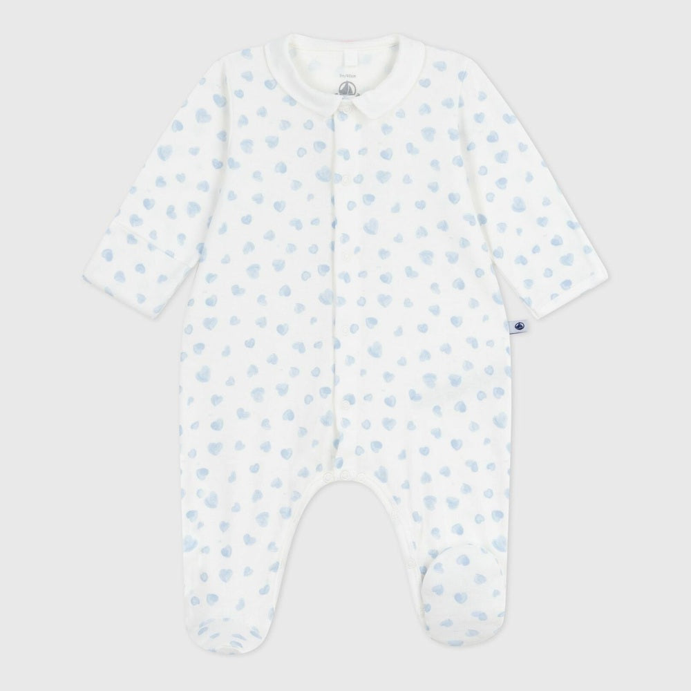 Petit Bateau Pyjama bébé en coton avec col - cœurs bleus