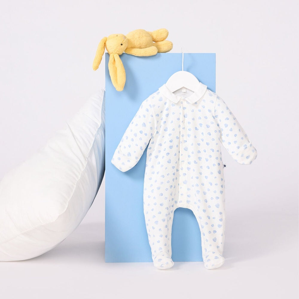 Petit Bateau Pyjama bébé en coton avec col - Cœurs bleus