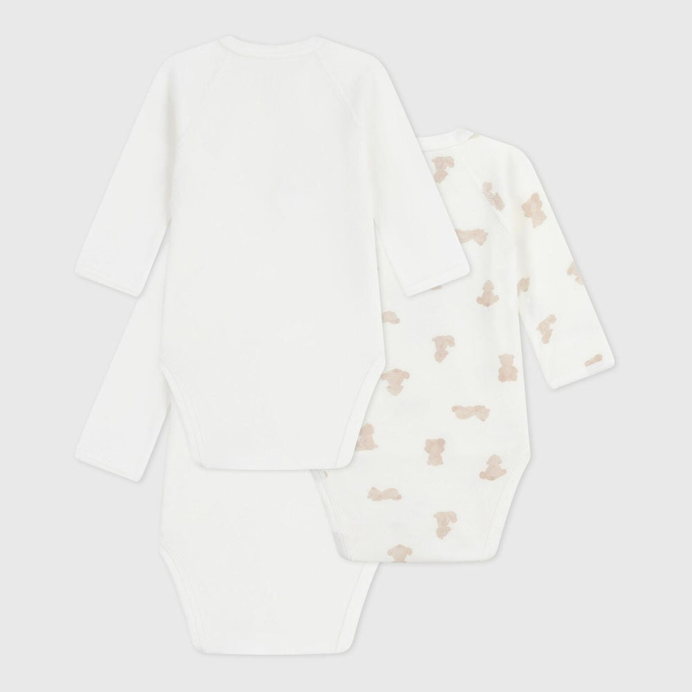 Petit Bateau Lot de 3 bodies en coton à manches longues - Oursons