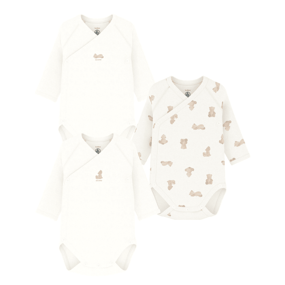 Lot de 3 bodies en coton à manches longues - oursons