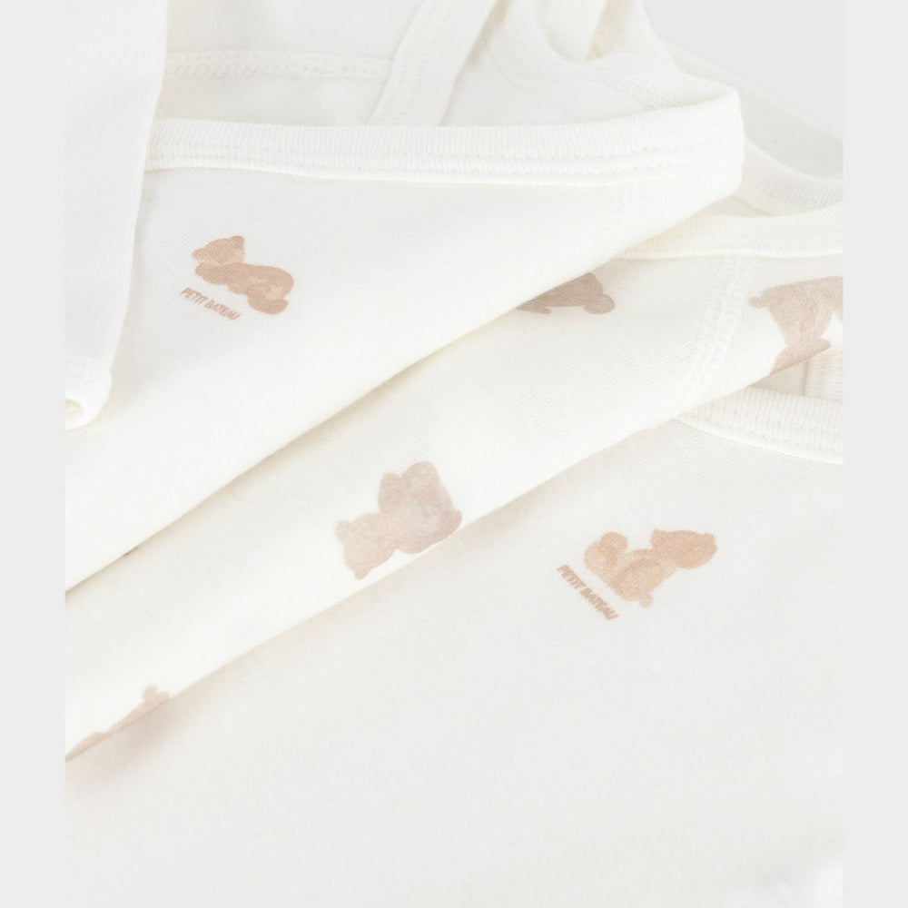 Petit Bateau Lot de 3 bodies en coton à manches longues - oursons