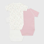 Petit Bateau Set de 3 bodies croisés en coton à manches courtes - Cœur/Fleurs/Rayures