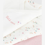Petit Bateau Lot de 3 bodies croisés en coton à manches courtes - cœur/fleurs/rayures