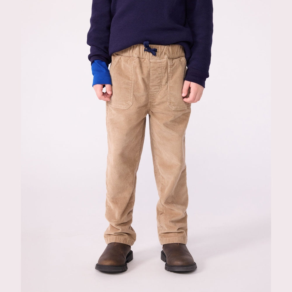 Petit Bateau Pantalon droit uni en velours pour enfants - Marron/Beige