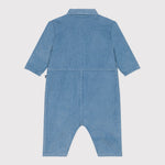 Combinaison bébé longue en velours - Bleu