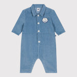 Petit Bateau Grenouillère bébé longue en velours - Bleu