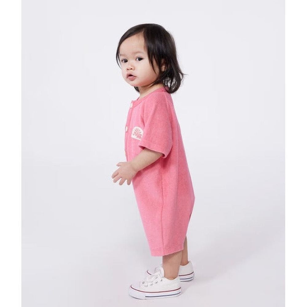 Petit Bateau Combinaison bébé courte en éponge de coton uni à manches courtes - rose vif
