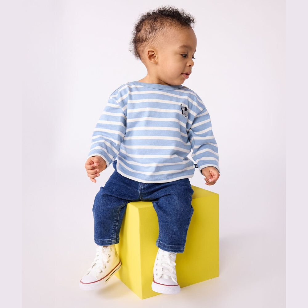 Petit Bateau Pull bébé en coton à rayures - éléphant