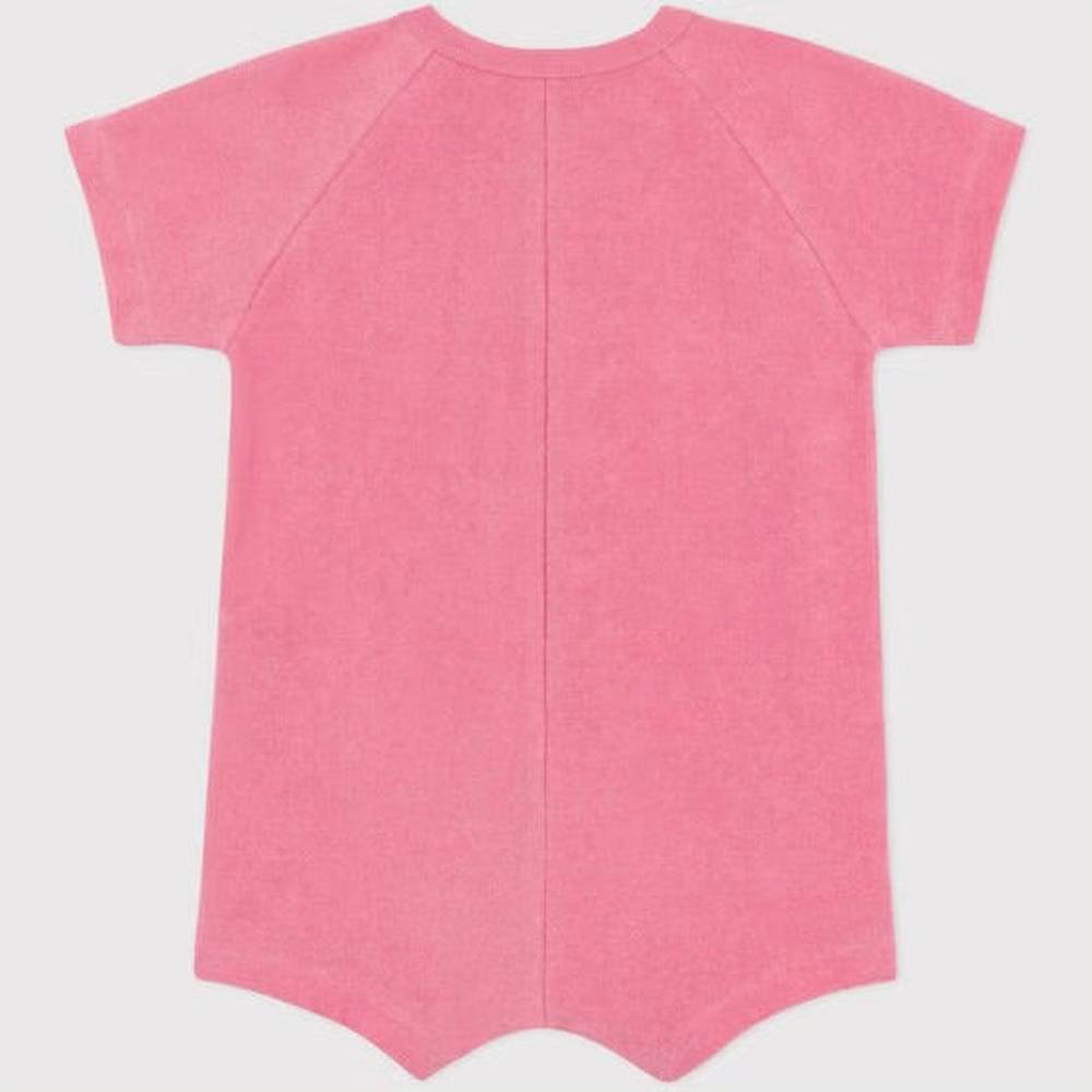 Petit Bateau Combinaison bébé courte unie en coton éponge à manches courtes - Rose vif