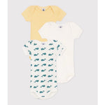 Petit Bateau Lot de 3 bodies en coton à manches courtes - Baleine/Jaune/Vert