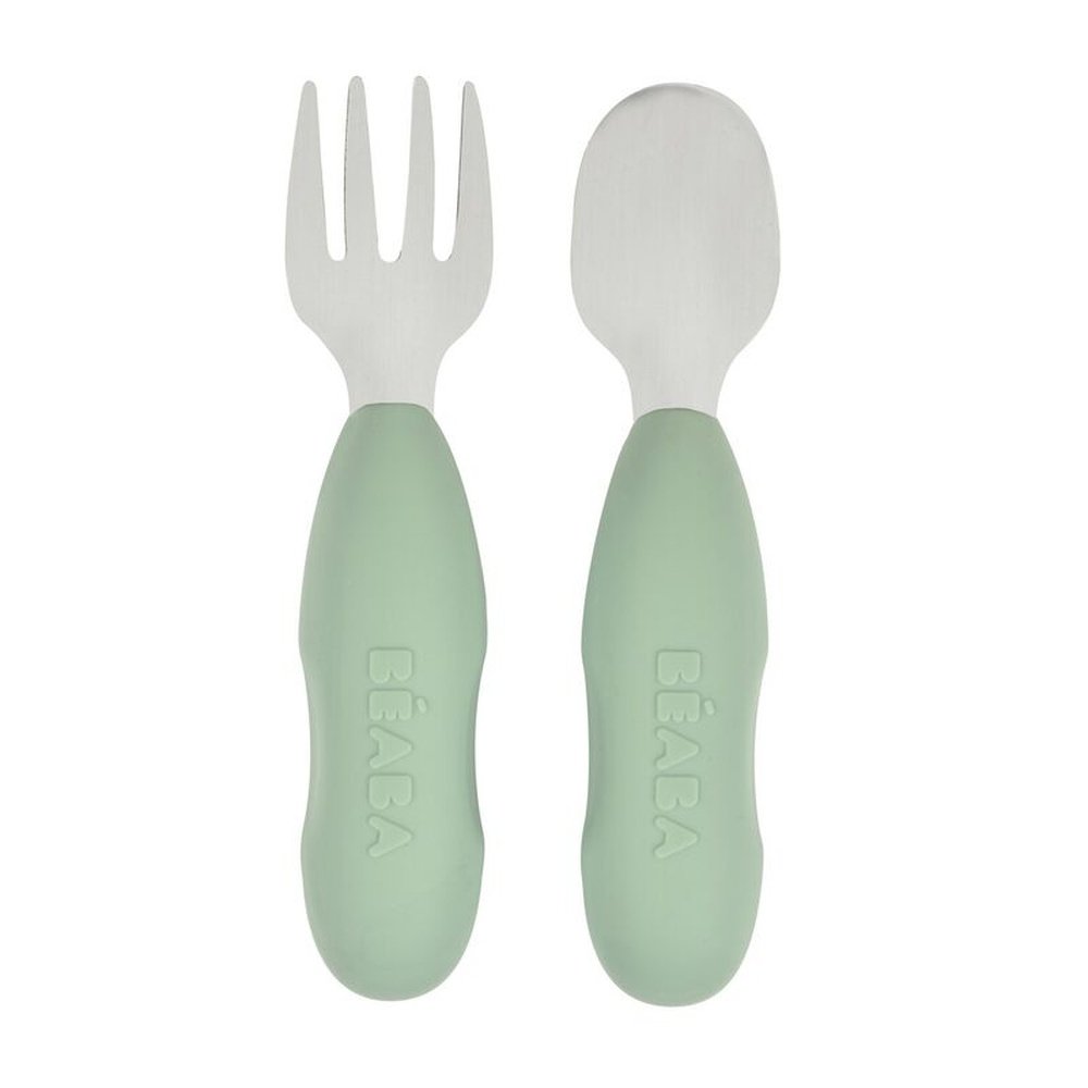 Béaba | Cuillère et fourchette inox - Vert sauge