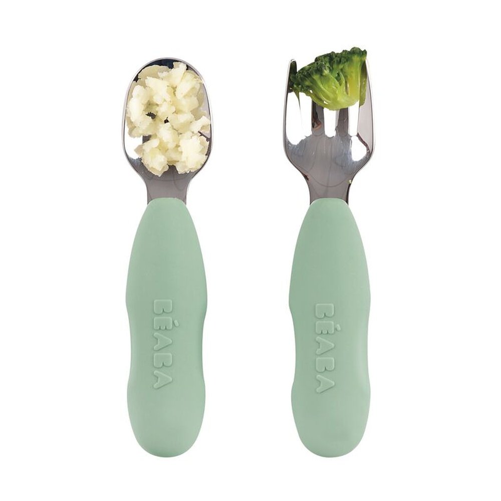 Béaba | Cuillère et fourchette en inox - Vert sauge