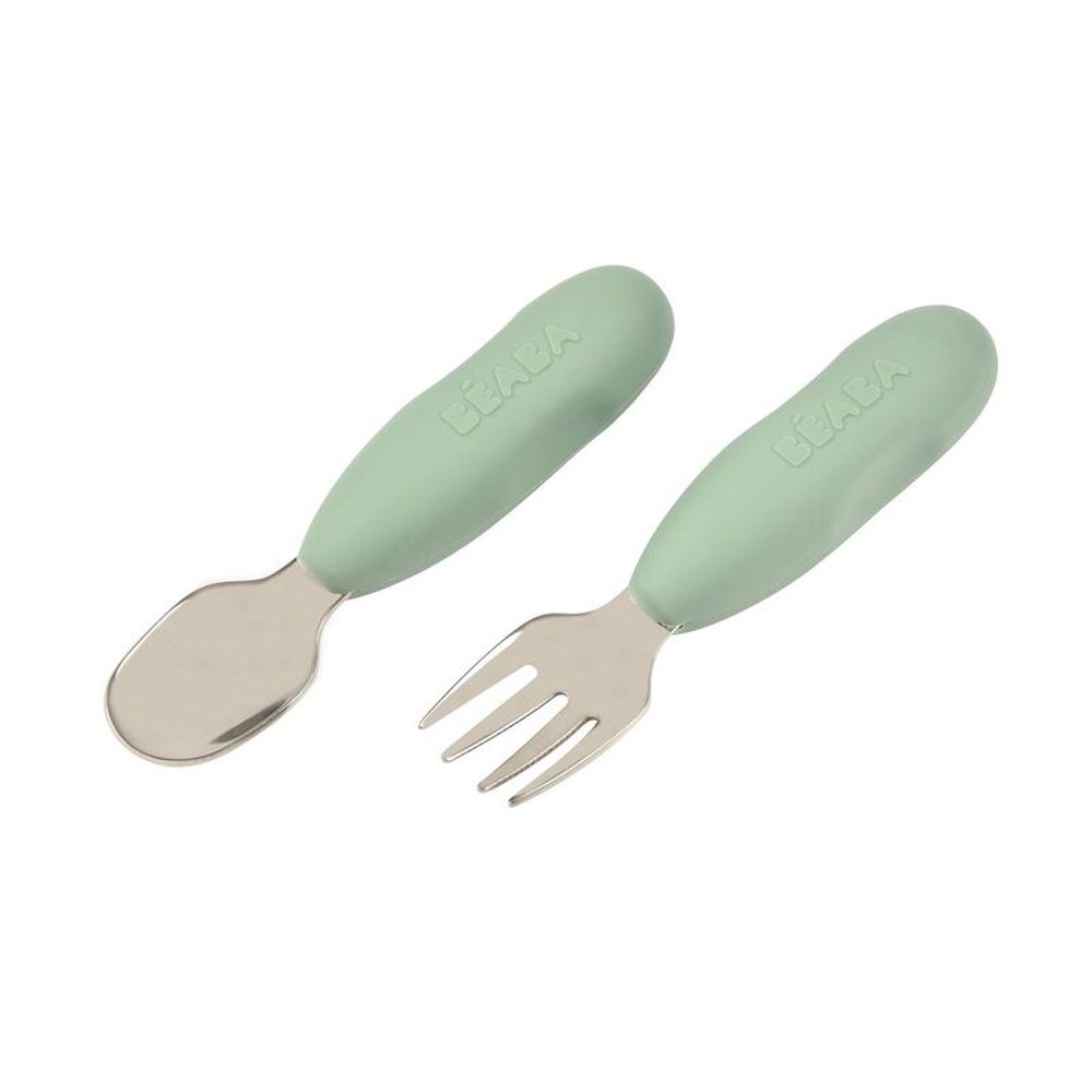 Béaba | Cuillère et fourchette en inox - vert sauge