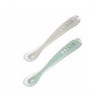 Set de 2 cuillères en silicone 1er âge avec étui de voyage - Gris brume+Sauge
