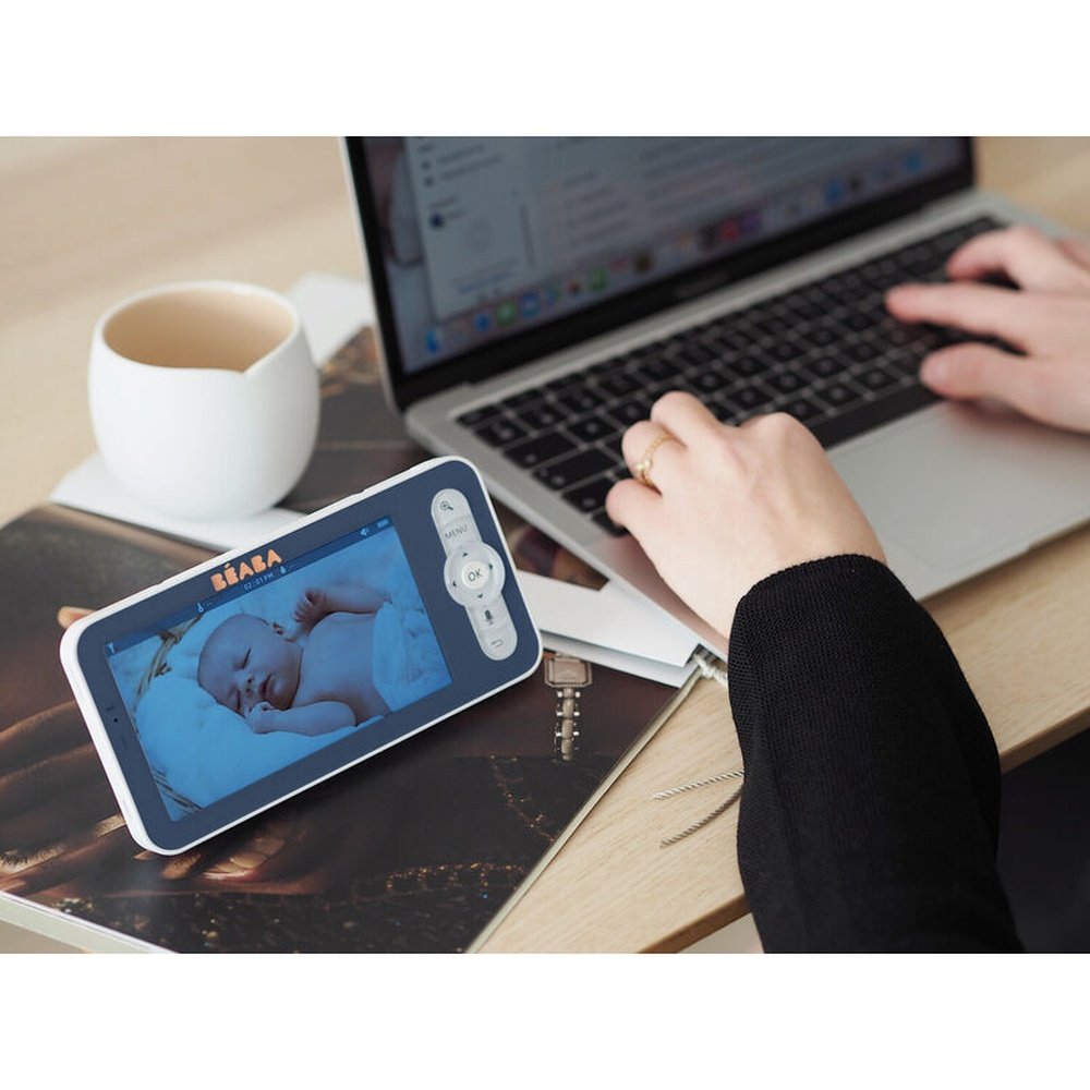 Béaba | Babyphone vidéo avec appli et écran supplémentaire - Écoute Bébé Zen PREMIUM - Bleu nuit