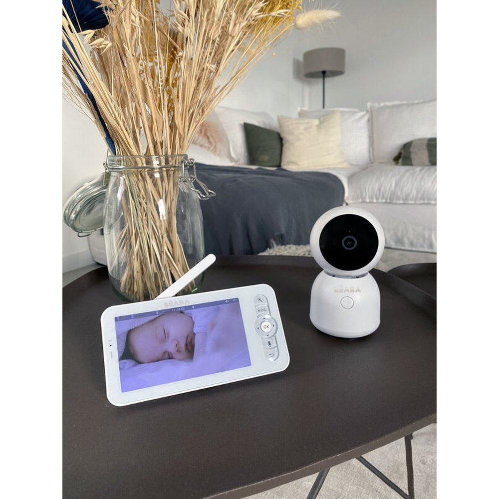 Béaba | Babyphone vidéo avec application et écran supplémentaire - Écoute-bébé zen avec veilleuse - Blanc