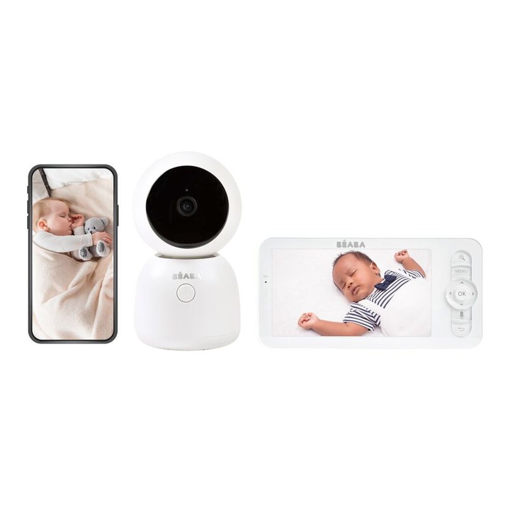 Béaba | Babyphone vidéo avec application et écran supplémentaire - Écoute bébé zen avec veilleuse - Blanc