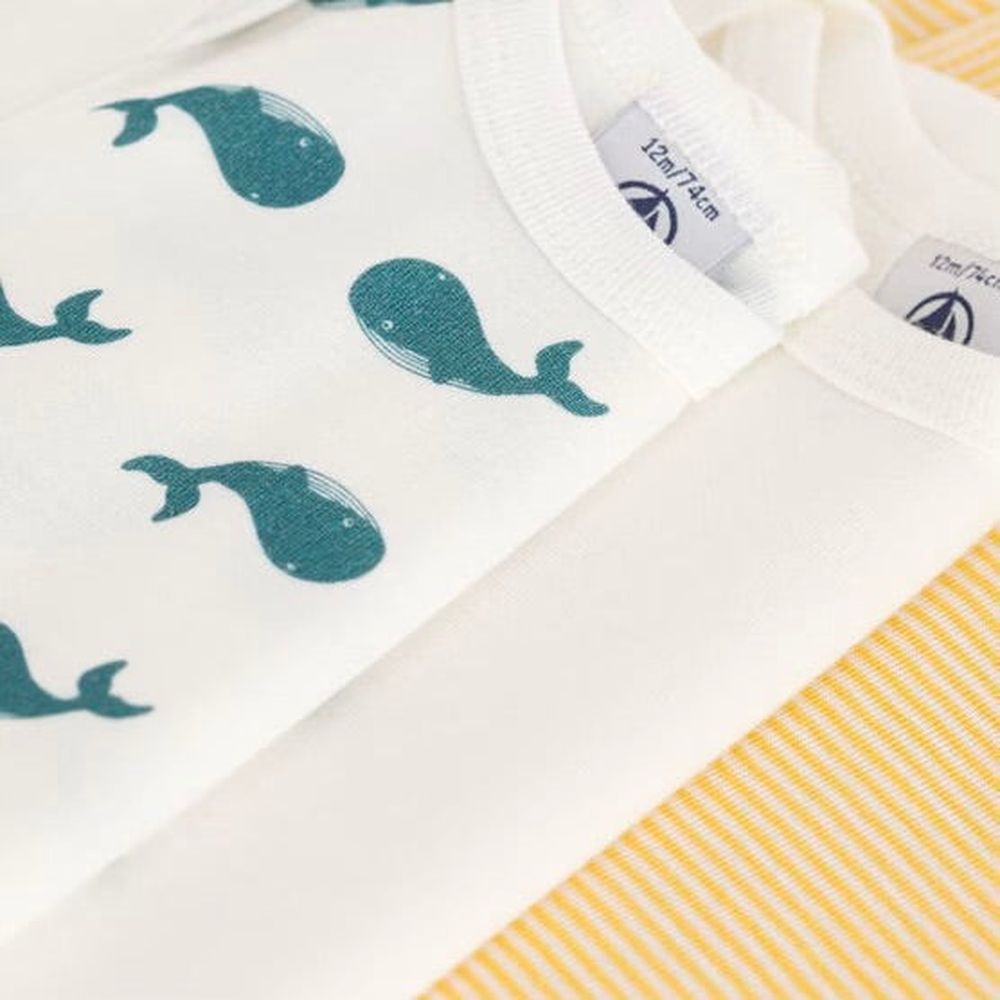 Petit Bateau Lot de 3 bodies en coton à manches courtes - Baleine/Jaune/Vert