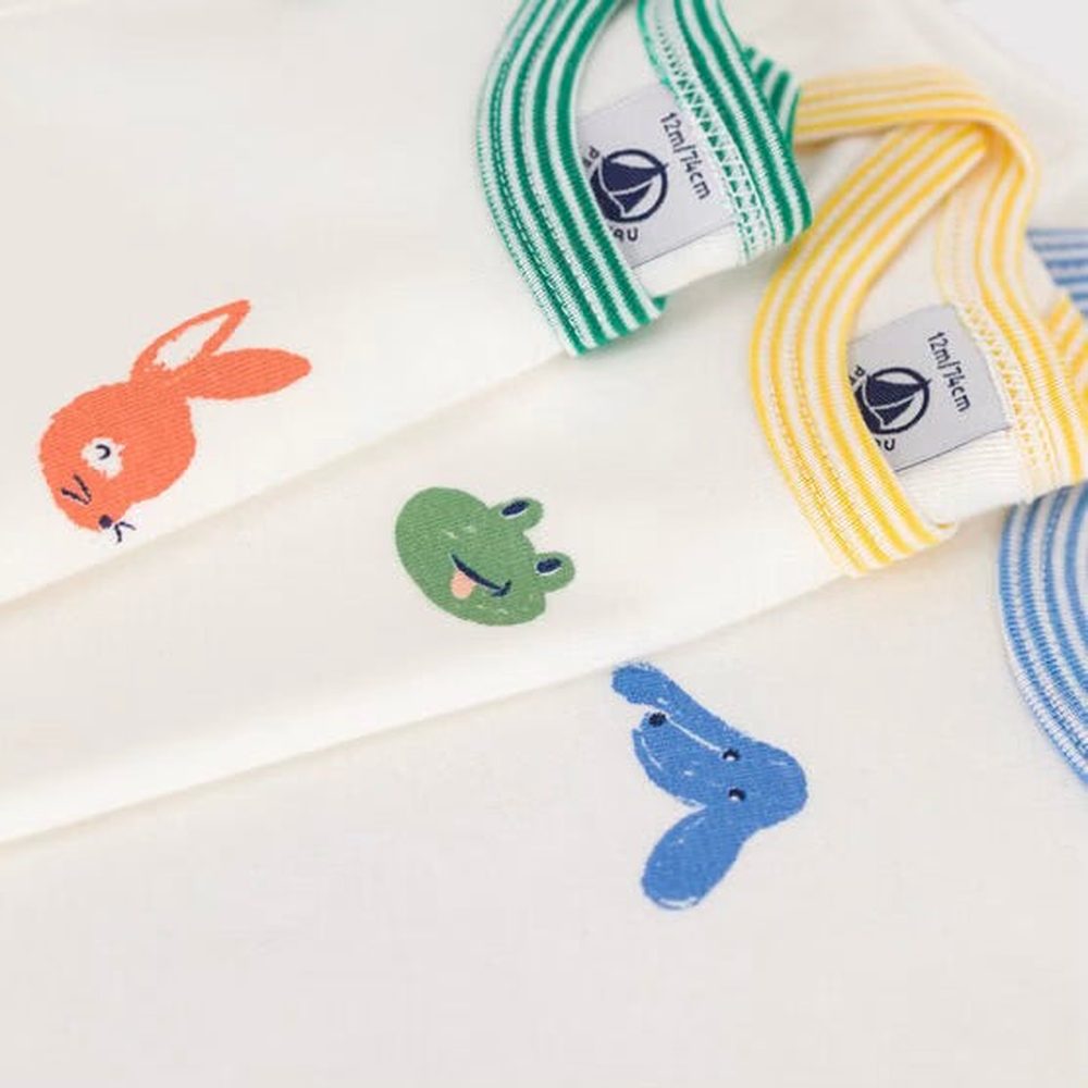 Petit Bateau Lot de 3 bodies en coton à manches courtes avec imprimé animaux