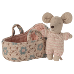 Maileg Souris bébé dans un berceau de voyage - rose
