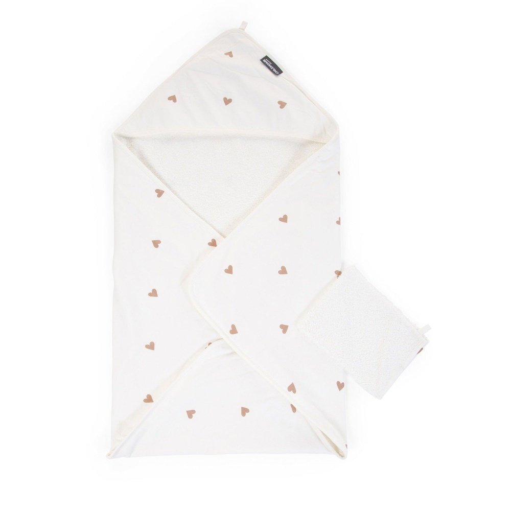 CAPE DE BAIN ET GANT DE TOILETTE - JERSEY/CŒURS