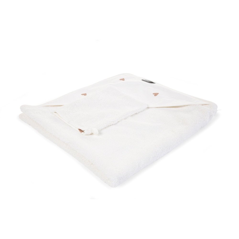 CAPE DE BAIN ET GANT DE TOILETTE - JERSEY/CŒURS