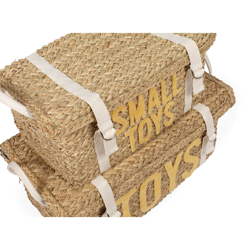 Paniers de rangement en rotin avec sangles - lot de 2 - jaune/écru