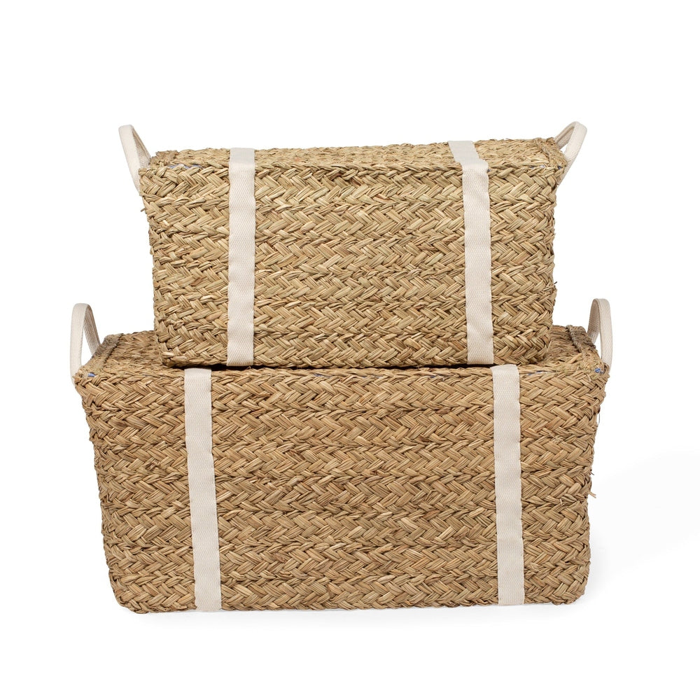 Paniers de rangement en rotin avec sangles - lot de 2 - Jaune/écru