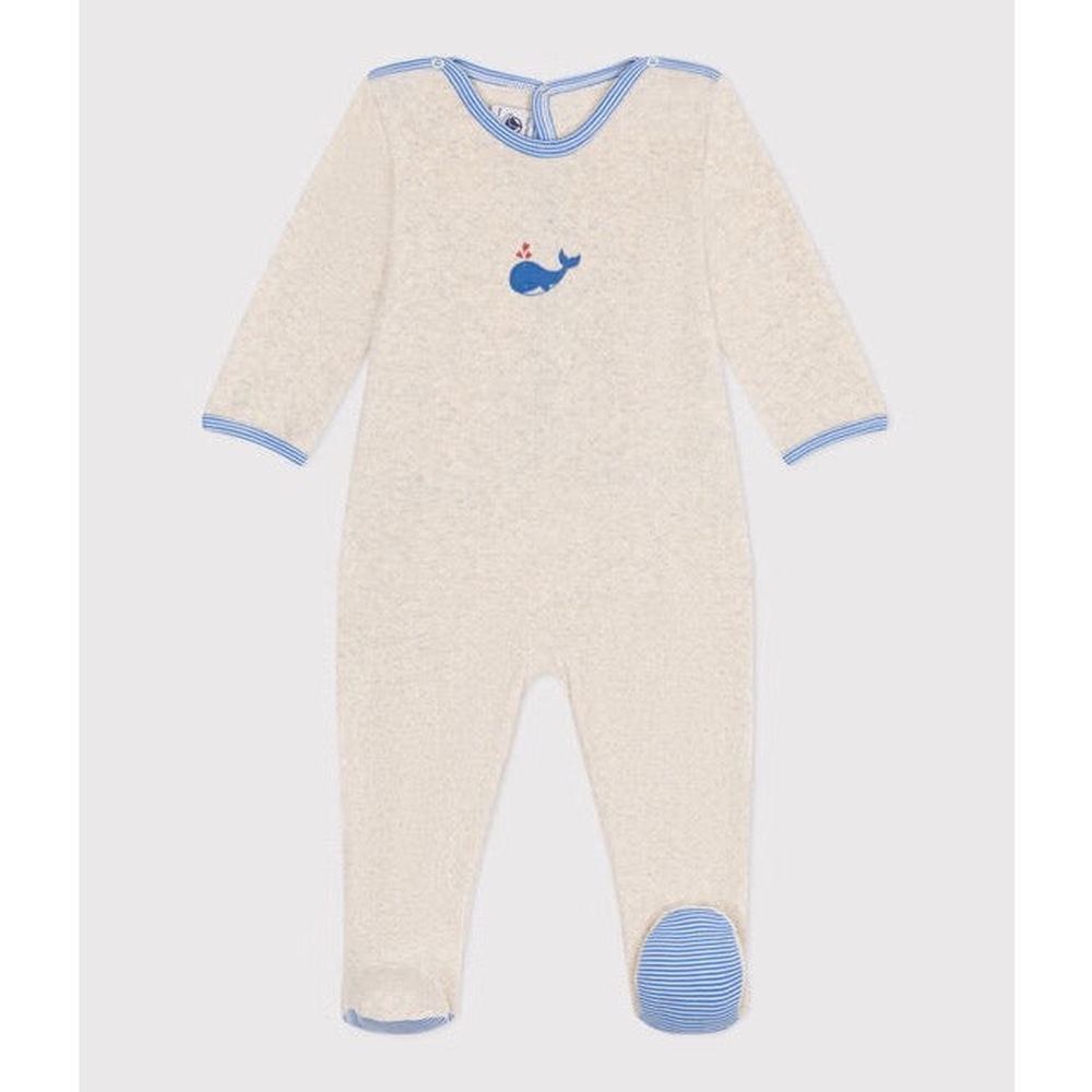 Petit Bateau Pyjama bébé en velours avec fermeture au dos - baleine