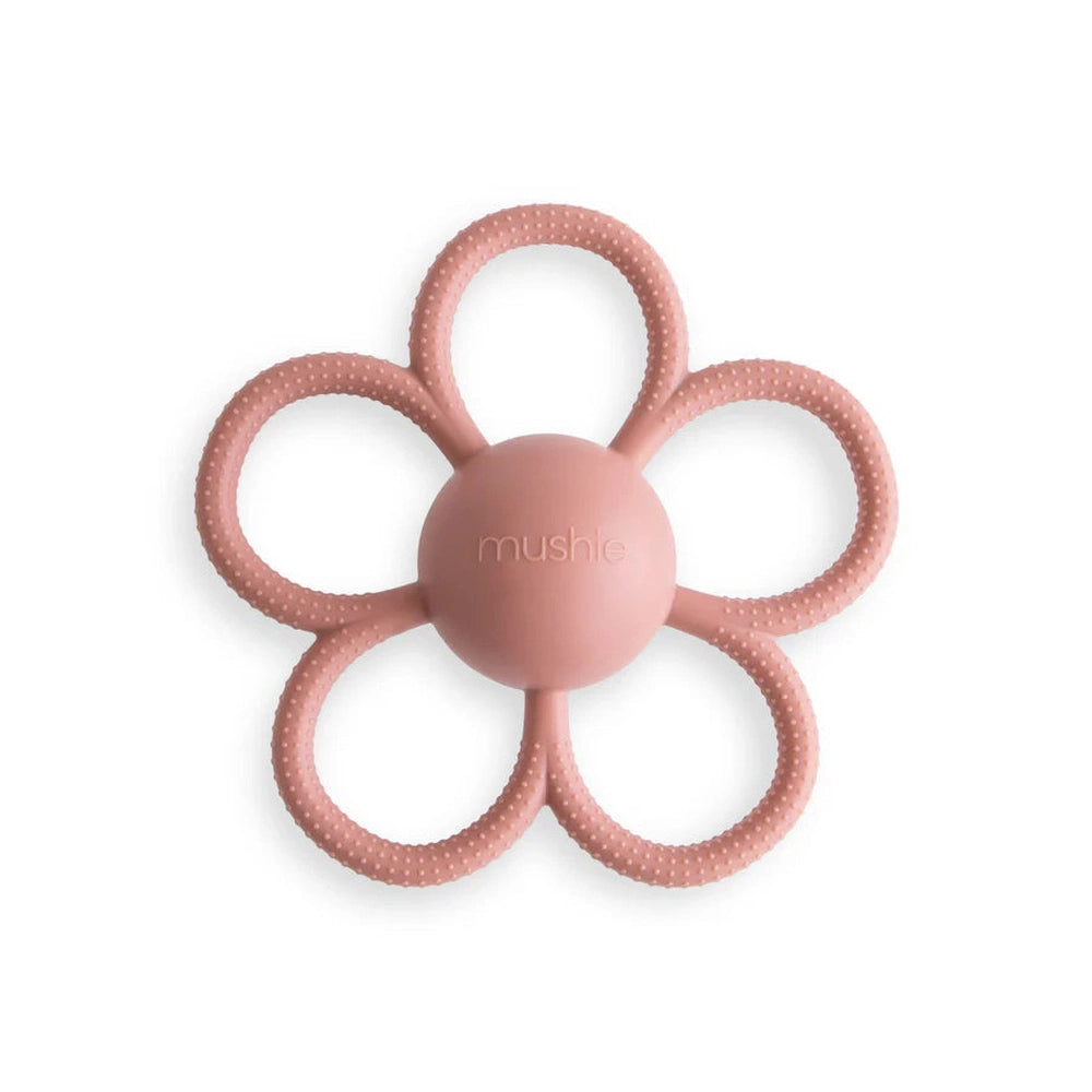 Anneau de dentition hochet Mushie Daisy - Rose poudré