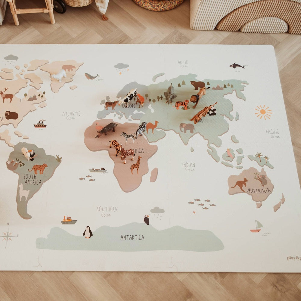 Play&Go Tapis de jeu puzzle - Eevaa 2In1 tapis puzzle/boîte de rangement - carte du monde colorée