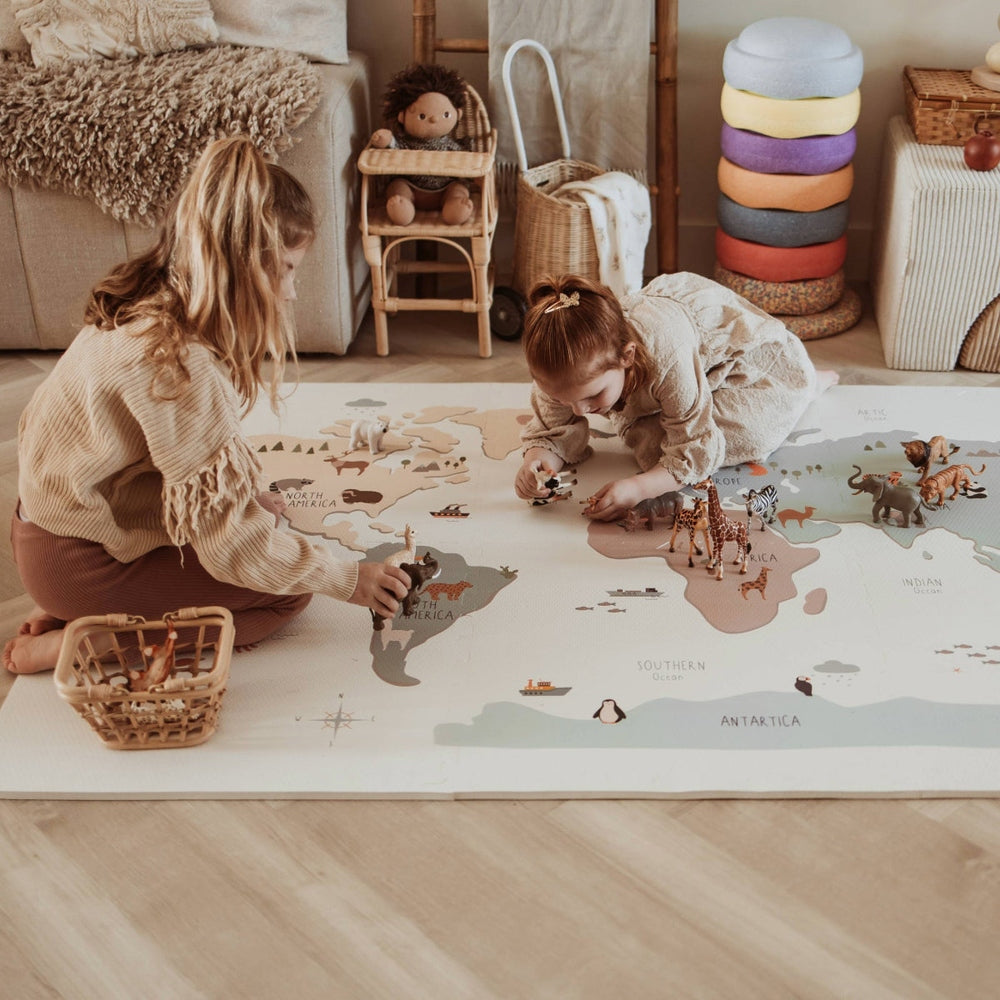 Play&Go Tapis de jeu puzzle - Eevaa Tapis puzzle/boîte de rangement 2 en 1 - Design carte du monde coloré