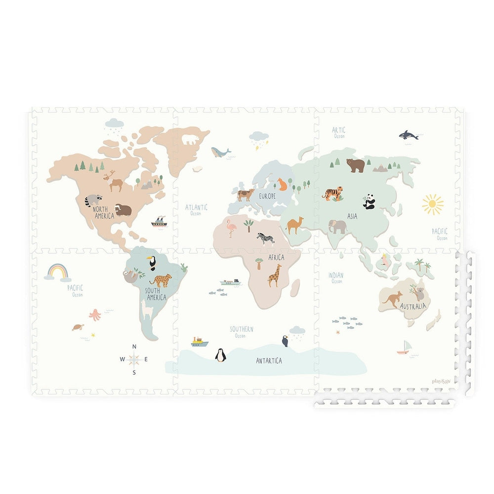Play&Go Tapis de jeu puzzle - Eevaa 2-en-1 tapis puzzle/boîte de rangement - Carte du monde design coloré