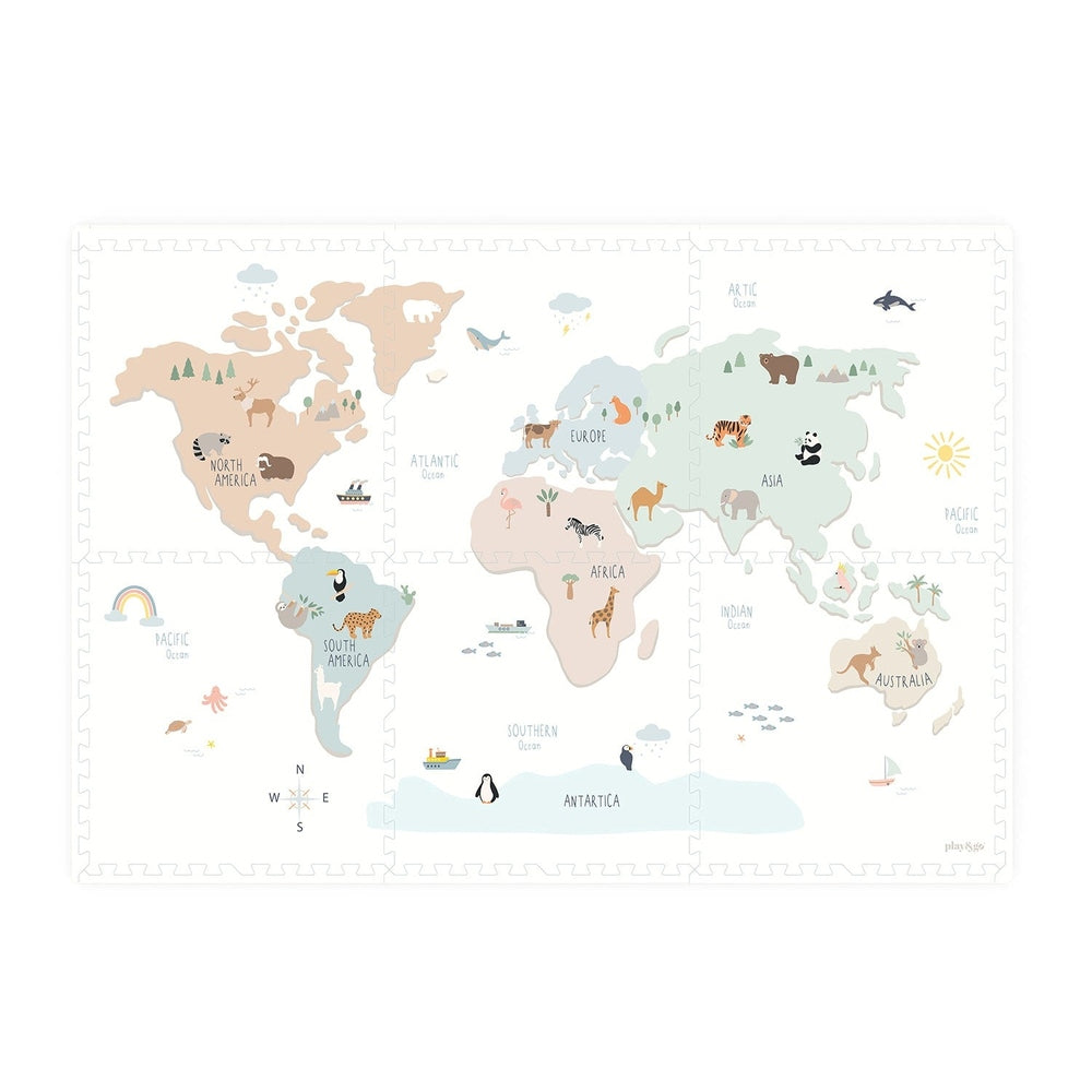 Tapis de jeu puzzle Play&Go - Eevaa 2In1 tapis puzzle/boîte de rangement - carte du monde colorée
