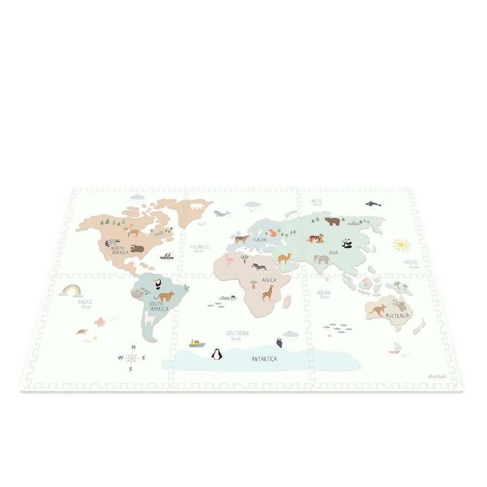 Play&Go Tapis de jeu puzzle - Eevaa tapis de puzzle/boîte de rangement 2-en-1 - Carte du monde design coloré
