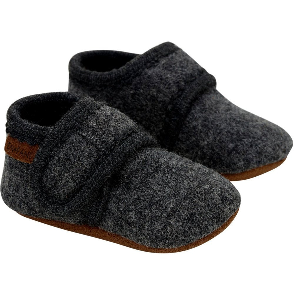 Chaussons en laine - gris foncé chiné -