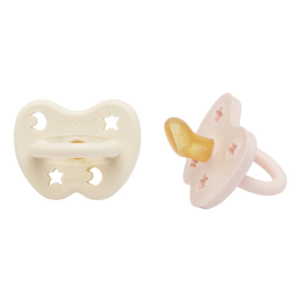 2-pack Hevea sucettes orthodontiques 0-3 M - rose poudré/blanc laiteux