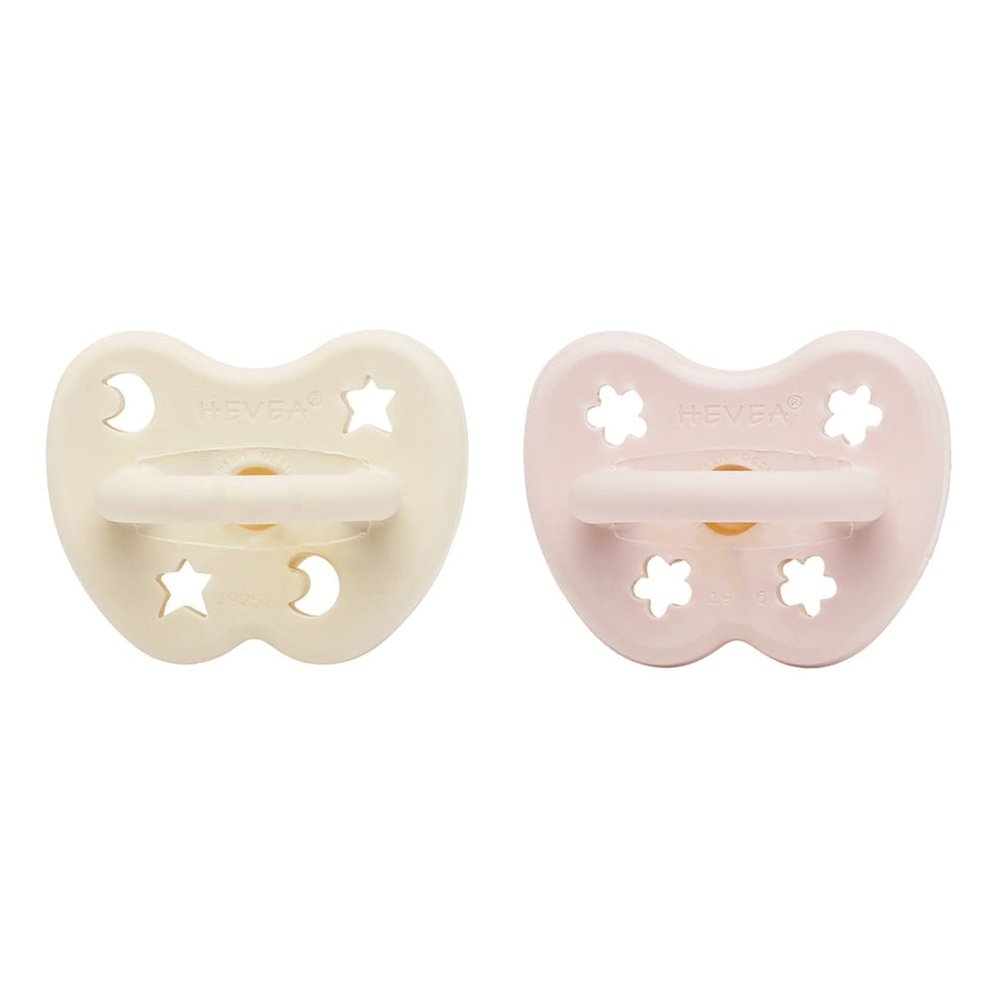 2 tétines Hevea orthodontiques 0-3 M - rose poudré/blanc laiteux