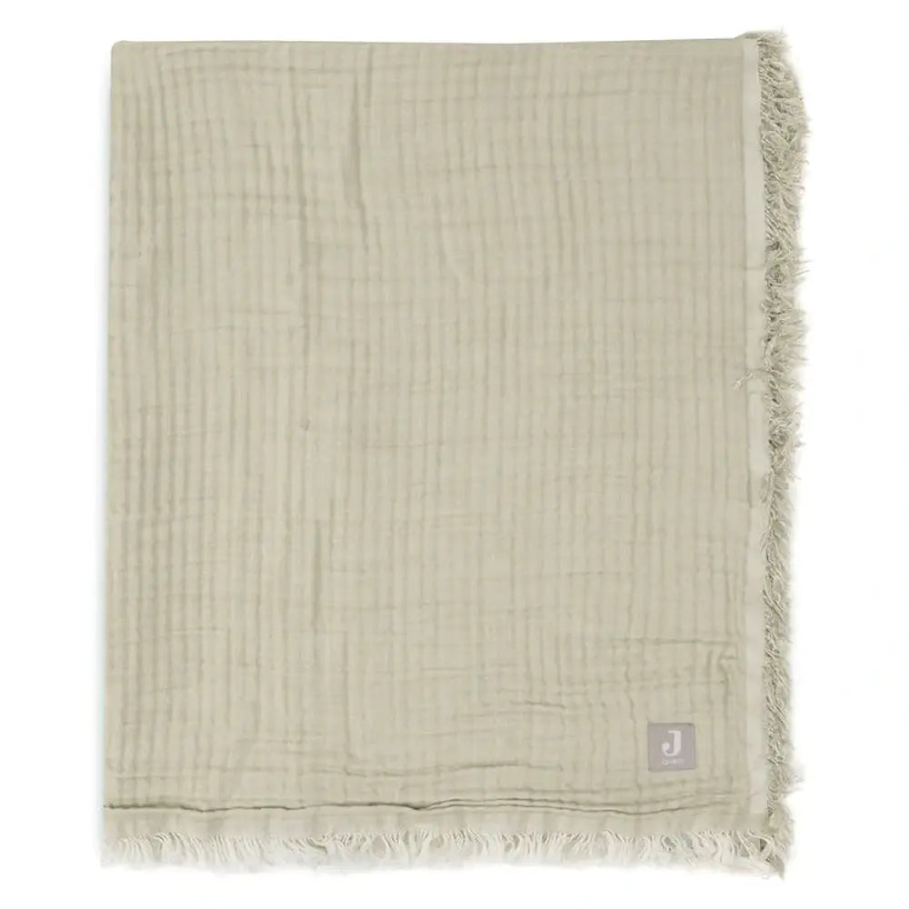 Couverture pour berceau 75x100cm à franges - vert olive/ivoire - GOTS
