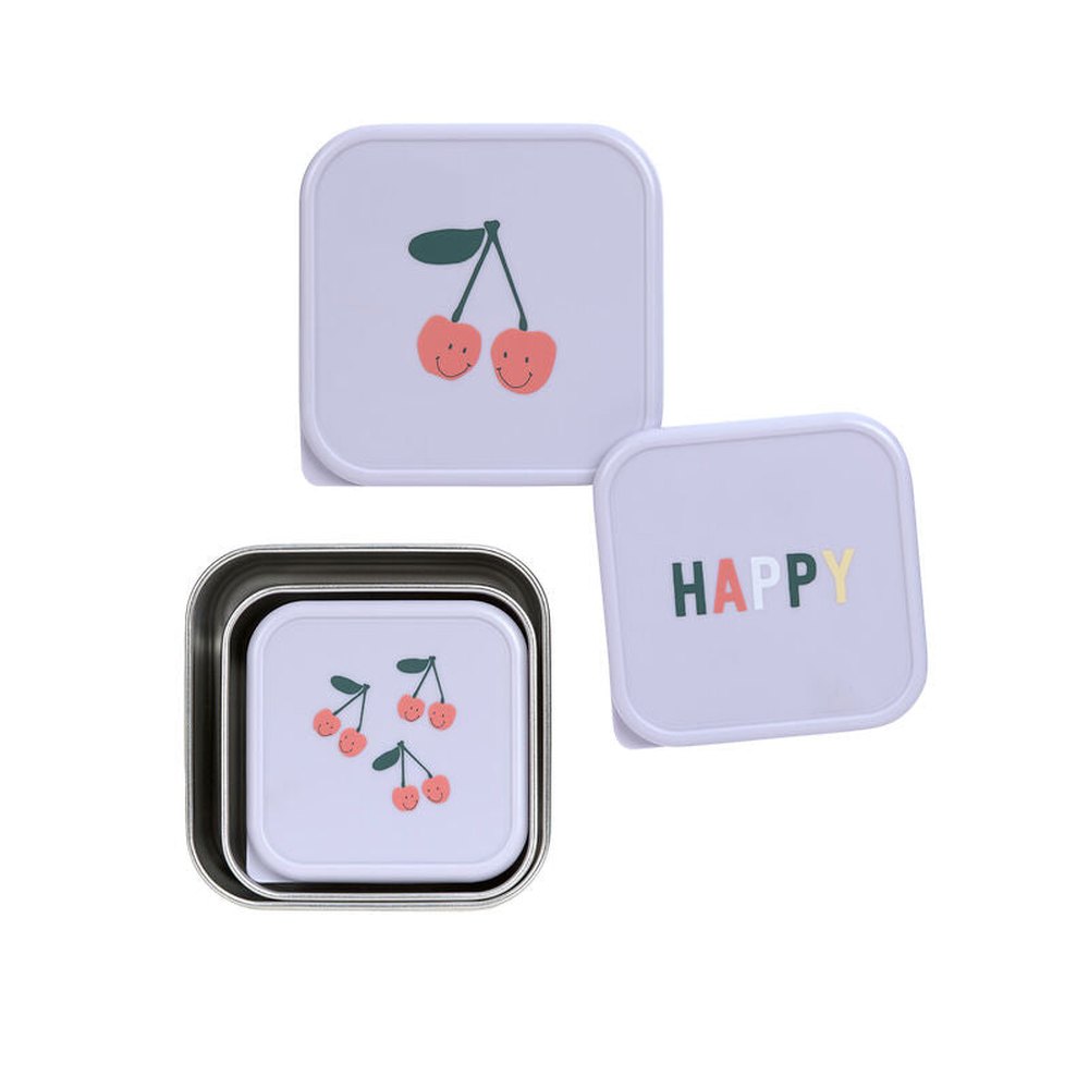 Lässig Set de 3 boîtes à goûter inoxydables - Happy Fruits Cherry