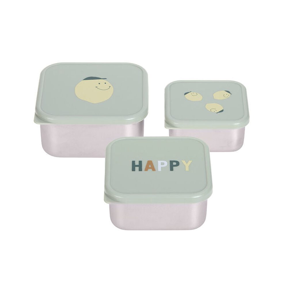 Lässig Ensemble de 3 boîtes à snacks inoxydables - Happy Fruits Citron