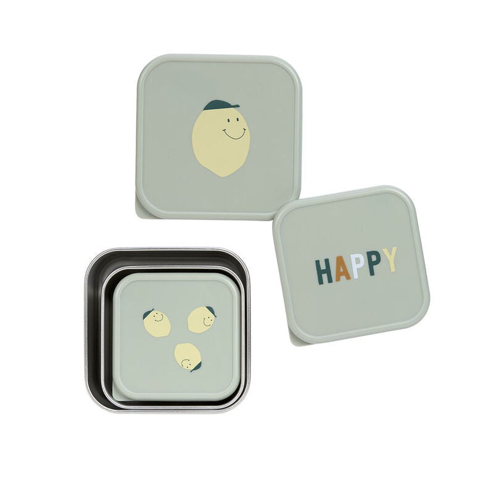Lässig Set de 3 boîtes à goûter en acier inoxydable - Happy Fruits Citron
