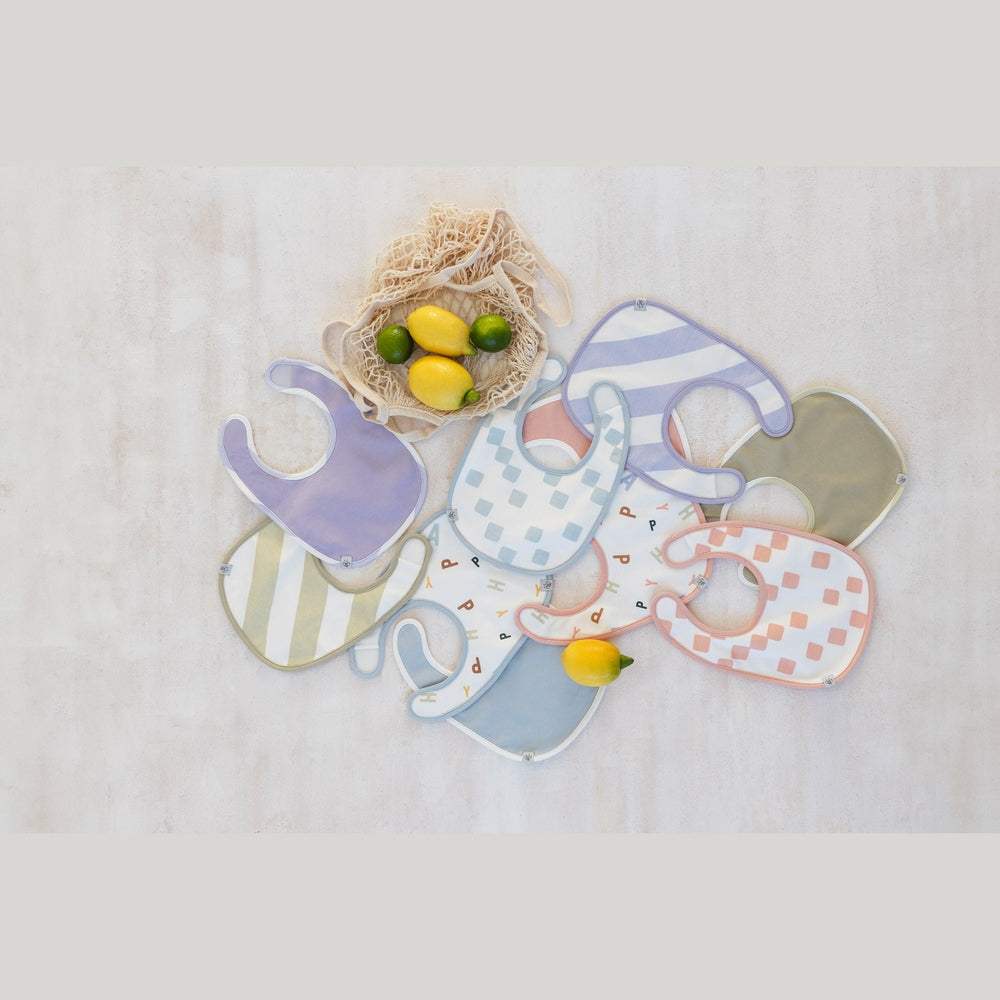Lässig Lot de 3 bavoirs nouveau-né GOTS - Happy Fruits bleu clair