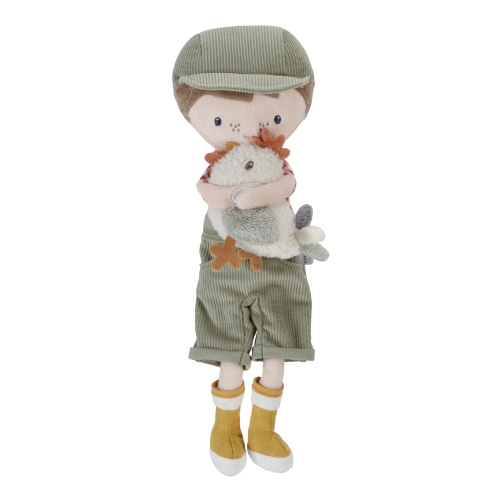 Poupée en peluche Fermier Jim avec poulet 35Cm