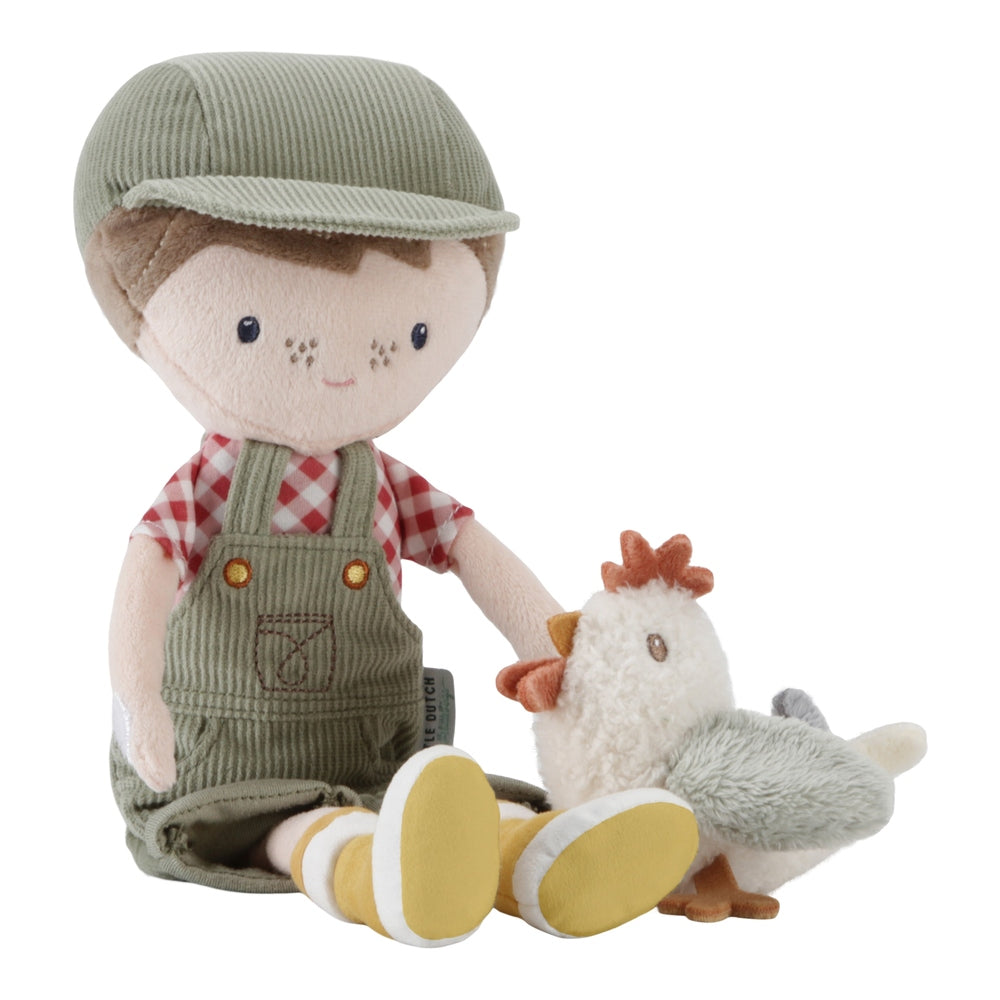 Poupée en peluche Fermier Jim avec poule 35Cm